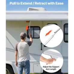 VEVOR Manual RV Awning Complete Kit, 20.12FT Retractable RV Awning with Aluminum Alloy Frame & Waterproof PVC Fabric, Outdoor Camping Trailer Awnings Fit Most RVs (20FT Type, Gradient Blue)