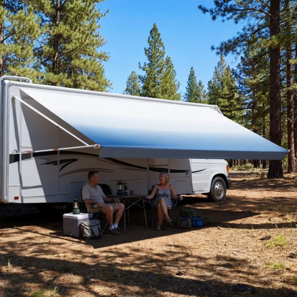 VEVOR Manual RV Awning Complete Kit, 20.12FT Retractable RV Awning with Aluminum Alloy Frame & Waterproof PVC Fabric, Outdoor Camping Trailer Awnings Fit Most RVs (20FT Type, Gradient Blue)