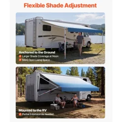 VEVOR Manual RV Awning Complete Kit & Sunshade Screen, 18.12FT Retractable RV Awning with Aluminum Alloy Frame & Waterproof Fabric, Outdoor Camping Trailer Awnings Fit Most RVs (18FT Type)