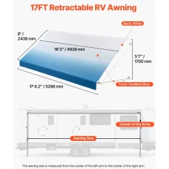 VEVOR Manual RV Awning Complete Kit & Sunshade Screen, 18.12FT Retractable RV Awning with Aluminum Alloy Frame & Waterproof Fabric, Outdoor Camping Trailer Awnings Fit Most RVs (18FT Type)