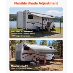 VEVOR Manual RV Awning Complete Kit, 14.12FT Retractable RV Awning with Aluminum Alloy Frame & Waterproof PVC Fabric, Outdoor Camping Trailer Awnings Fit Most RVs (14FT Type, Gradient Black)