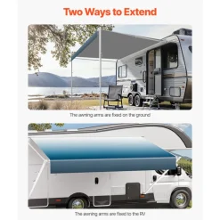 VEVOR Manual RV Awning Complete Kit, 18.12FT Retractable RV Awning with Aluminum Alloy Frame & Waterproof PVC Fabric, Outdoor Camping Trailer Awnings Fit Most RVs (18FT Type, Gradient Blue)