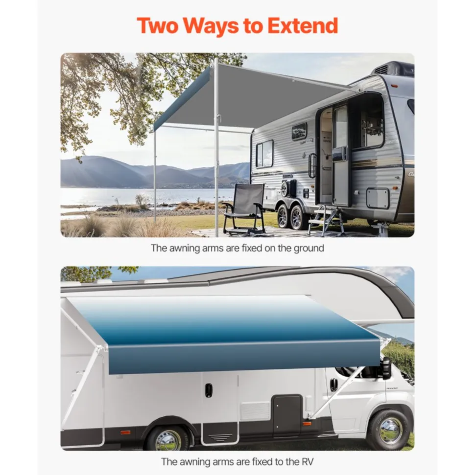 VEVOR Manual RV Awning Complete Kit, 18' Retractable Awning with Aluminum Alloy Frame, Outdoor Trailer Awning, Fit for Most RVs(Blue Fade)