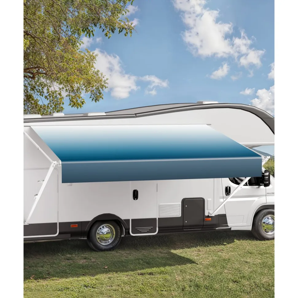 VEVOR Manual RV Awning Complete Kit, 18' Retractable Awning with Aluminum Alloy Frame, Outdoor Trailer Awning, Fit for Most RVs(Blue Fade)