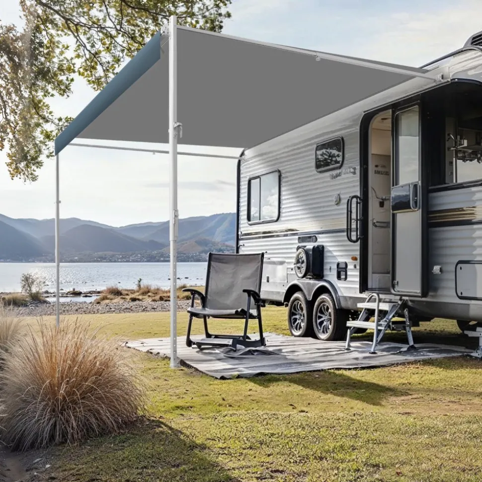 VEVOR Manual RV Awning Complete Kit, 18' Retractable Awning with Aluminum Alloy Frame, Outdoor Trailer Awning, Fit for Most RVs(Blue Fade)