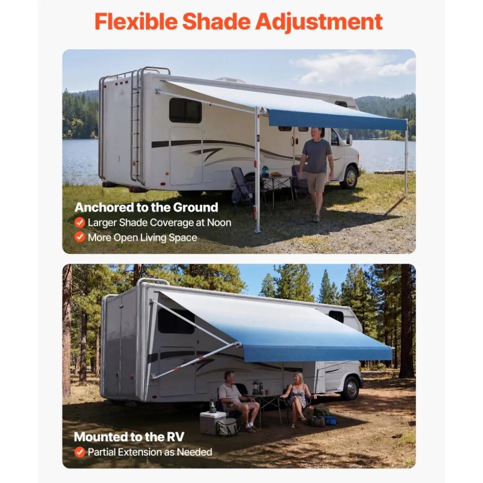 VEVOR Manual RV Awning Complete Kit, 20.12FT Retractable RV Awning with Aluminum Alloy Frame & Waterproof PVC Fabric, Outdoor Camping Trailer Awnings Fit Most RVs (20FT Type, Gradient Black)