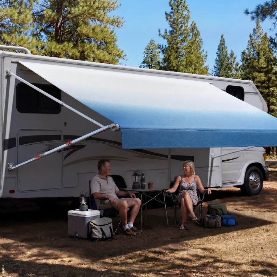 VEVOR Manual RV Awning Complete Kit, 20.12FT Retractable RV Awning with Aluminum Alloy Frame & Waterproof PVC Fabric, Outdoor Camping Trailer Awnings Fit Most RVs (20FT Type, Gradient Black)