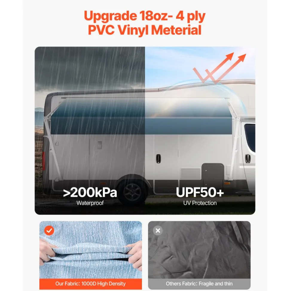 VEVOR Manual RV Awning Complete Kit, 20' Retractable Awning with Aluminum Alloy Frame, Outdoor Trailer Awning, Fit for Most RVs(Black Fade)