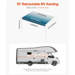 VEVOR Manual RV Awning Complete Kit, 20' Retractable Awning with Aluminum Alloy Frame, Outdoor Trailer Awning, Fit for Most RVs(Black Fade)