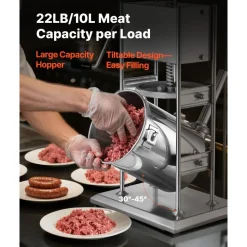 VEVOR Manual Sausage Stuffer, 22 LBS / 10 L Vertical Meat Stuffer, Dual-Speed Sausage Casing Meat Filling Machine, Stainless Steel Heavy Duty Filler with 5 Stuffing Tubes, for Commercial & Home Use