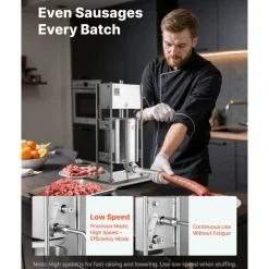 VEVOR Manual Sausage Stuffer, 22 LBS / 10 L Vertical Meat Stuffer, Dual-Speed Sausage Casing Meat Filling Machine, Stainless Steel Heavy Duty Filler with 5 Stuffing Tubes, for Commercial & Home Use