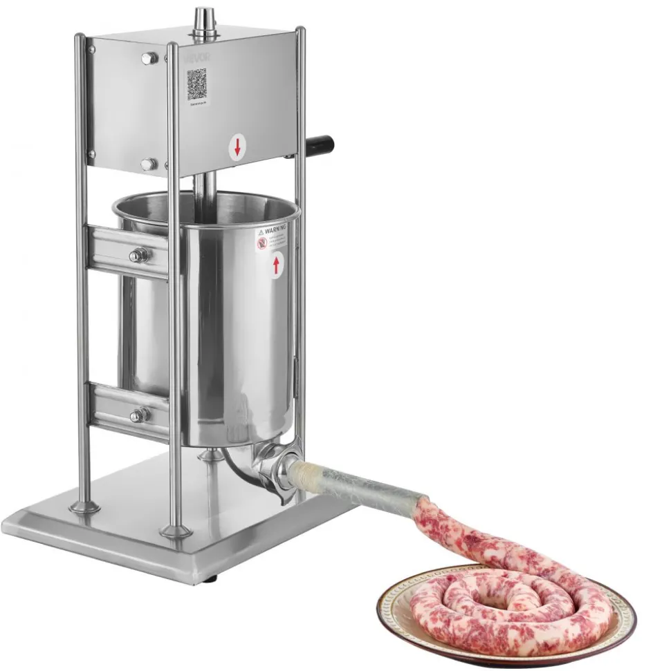 VEVOR Manual Sausage Stuffer, 22 LBS / 10 L Vertical Meat Stuffer, Dual-Speed Sausage Casing Meat Filling Machine, Stainless Steel Heavy Duty Filler with 5 Stuffing Tubes, for Commercial & Home Use