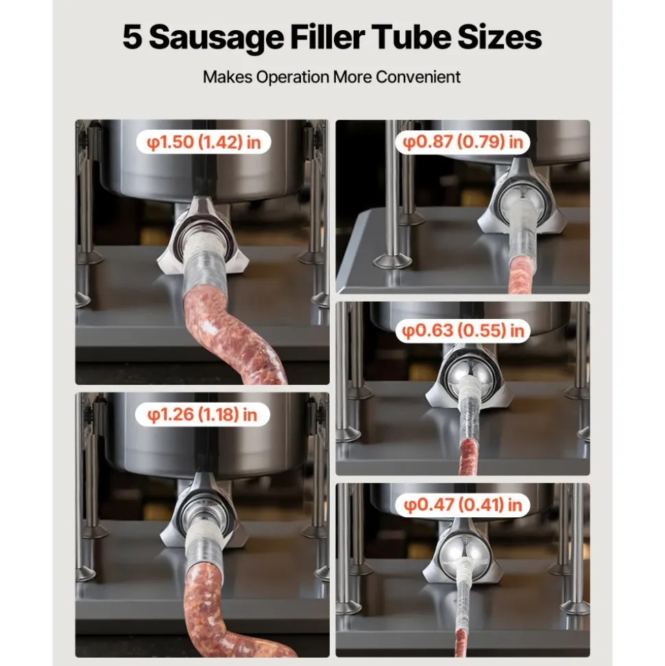 VEVOR Manual Sausage Stuffer, 22 LBS / 10 L Vertical Meat Stuffer, Dual-Speed Sausage Casing Meat Filling Machine, Stainless Steel Heavy Duty Filler with 5 Stuffing Tubes, for Commercial & Home Use