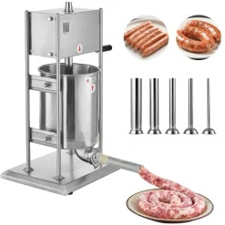 VEVOR Manual Sausage Stuffer, 22 LBS / 10 L Vertical Meat Stuffer, Dual-Speed Sausage Casing Meat Filling Machine, Stainless Steel Heavy Duty Filler with 5 Stuffing Tubes, for Commercial & Home Use