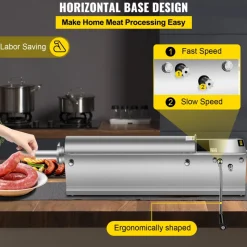 VEVOR Manual Sausage Stuffer, 7 L / 15 LBS Horizontal Sausage Machine, Dual-Speed Meat Stuffer, Made of Food-Grade 304 Stainless Steel, Includes 5 Stuffing Tubes, for Home Kitchen Restaurant Commercia