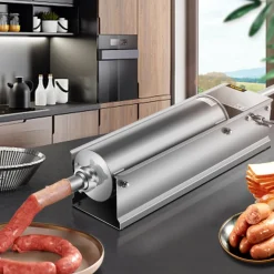 VEVOR Manual Sausage Stuffer, 7 L / 15 LBS Horizontal Sausage Machine, Dual-Speed Meat Stuffer, Made of Food-Grade 304 Stainless Steel, Includes 5 Stuffing Tubes, for Home Kitchen Restaurant Commercia