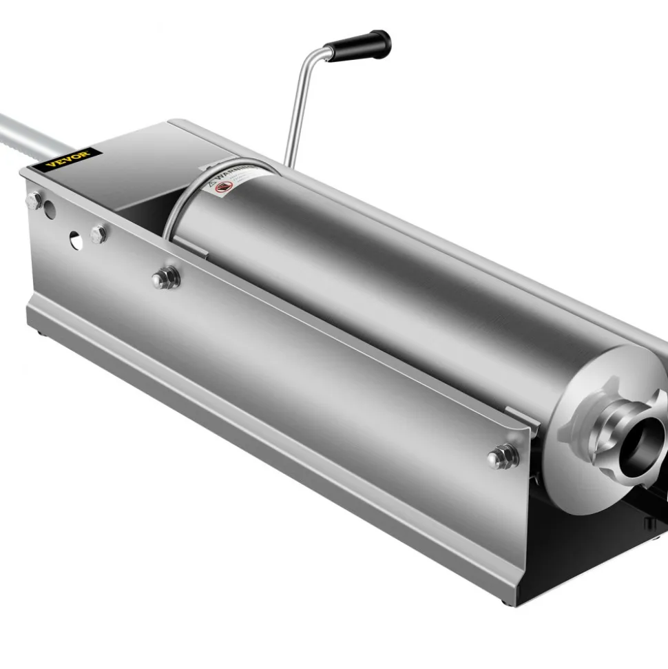 VEVOR Manual Sausage Stuffer, 7 L / 15 LBS Horizontal Sausage Machine, Dual-Speed Meat Stuffer, Made of Food-Grade 304 Stainless Steel, Includes 5 Stuffing Tubes, for Home Kitchen Restaurant Commercia