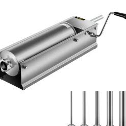 VEVOR Manual Sausage Stuffer, 7 L / 15 LBS Horizontal Sausage Machine, Dual-Speed Meat Stuffer, Made of Food-Grade 304 Stainless Steel, Includes 5 Stuffing Tubes, for Home Kitchen Restaurant Commercia