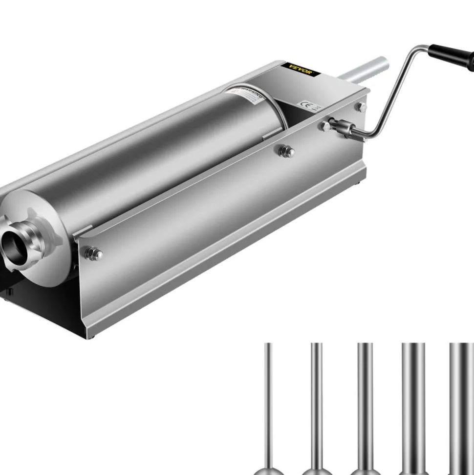 VEVOR Manual Sausage Stuffer, 7 L / 15 LBS Horizontal Sausage Machine, Dual-Speed Meat Stuffer, Made of Food-Grade 304 Stainless Steel, Includes 5 Stuffing Tubes, for Home Kitchen Restaurant Commercia