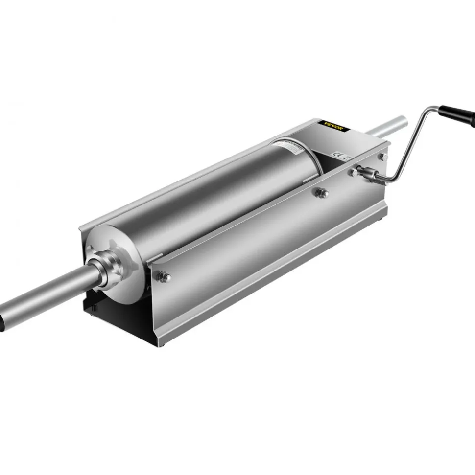 VEVOR Manual Sausage Stuffer, 7 L / 15 LBS Horizontal Sausage Machine, Dual-Speed Meat Stuffer, Made of Food-Grade 304 Stainless Steel, Includes 5 Stuffing Tubes, for Home Kitchen Restaurant Commercia