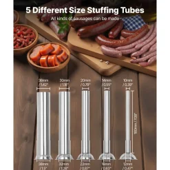 VEVOR Manual Sausage Stuffer 7L/15LBS Vertical Sausage Machine Dual-Speed, Food-Grade 304 Stainless Steel Meat Stuffer, Includes 5 Stuffing Tubes, for Home Kitchen Restaurant Commercial