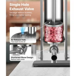 VEVOR Manual Sausage Stuffer 7L/15LBS Vertical Sausage Machine Dual-Speed, Food-Grade 304 Stainless Steel Meat Stuffer, Includes 5 Stuffing Tubes, for Home Kitchen Restaurant Commercial