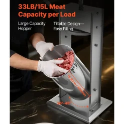 VEVOR Manual Sausage Stuffer, 33 LBS / 15 L Vertical Meat Stuffer, Heavy Duty Sausage Casing Meat Stuffing Machine, Dual-Speed Stainless Steel Filler with 5 Filling Tubes, for Commercial and Home Use