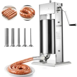 VEVOR Manual Sausage Stuffer, 33 LBS / 15 L Vertical Meat Stuffer, Heavy Duty Sausage Casing Meat Stuffing Machine, Dual-Speed Stainless Steel Filler with 5 Filling Tubes, for Commercial and Home Use