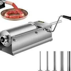 VEVOR Manual Sausage Stuffer, 5 L / 11 LBS Horizontal Sausage Machine, Dual-Speed Meat Stuffer, Made of Food-Grade 304 Stainless Steel, Includes 5 Stuffing Tubes, for Home Kitchen Restaurant Commercia