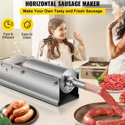 VEVOR Manual Sausage Stuffer, 5 L / 11 LBS Horizontal Sausage Machine, Dual-Speed Meat Stuffer, Made of Food-Grade 304 Stainless Steel, Includes 5 Stuffing Tubes, for Home Kitchen Restaurant Commercia