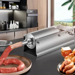 VEVOR Manual Sausage Stuffer, 5 L / 11 LBS Horizontal Sausage Machine, Dual-Speed Meat Stuffer, Made of Food-Grade 304 Stainless Steel, Includes 5 Stuffing Tubes, for Home Kitchen Restaurant Commercia