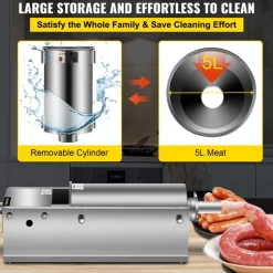 VEVOR Manual Sausage Stuffer, 5 L / 11 LBS Horizontal Sausage Machine, Dual-Speed Meat Stuffer, Made of Food-Grade 304 Stainless Steel, Includes 5 Stuffing Tubes, for Home Kitchen Restaurant Commercia