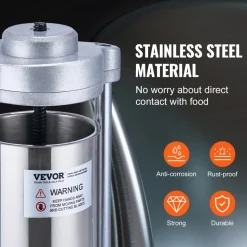 VEVOR Manual Sausage Stuffer, 2 L / 5 LBS Vertical Sausage Machine with G-type Clamp, Food-Grade 304 Stainless Steel Barrel with 2 Stuffing Tubes, for Home Kitchen Restaurant Commercial