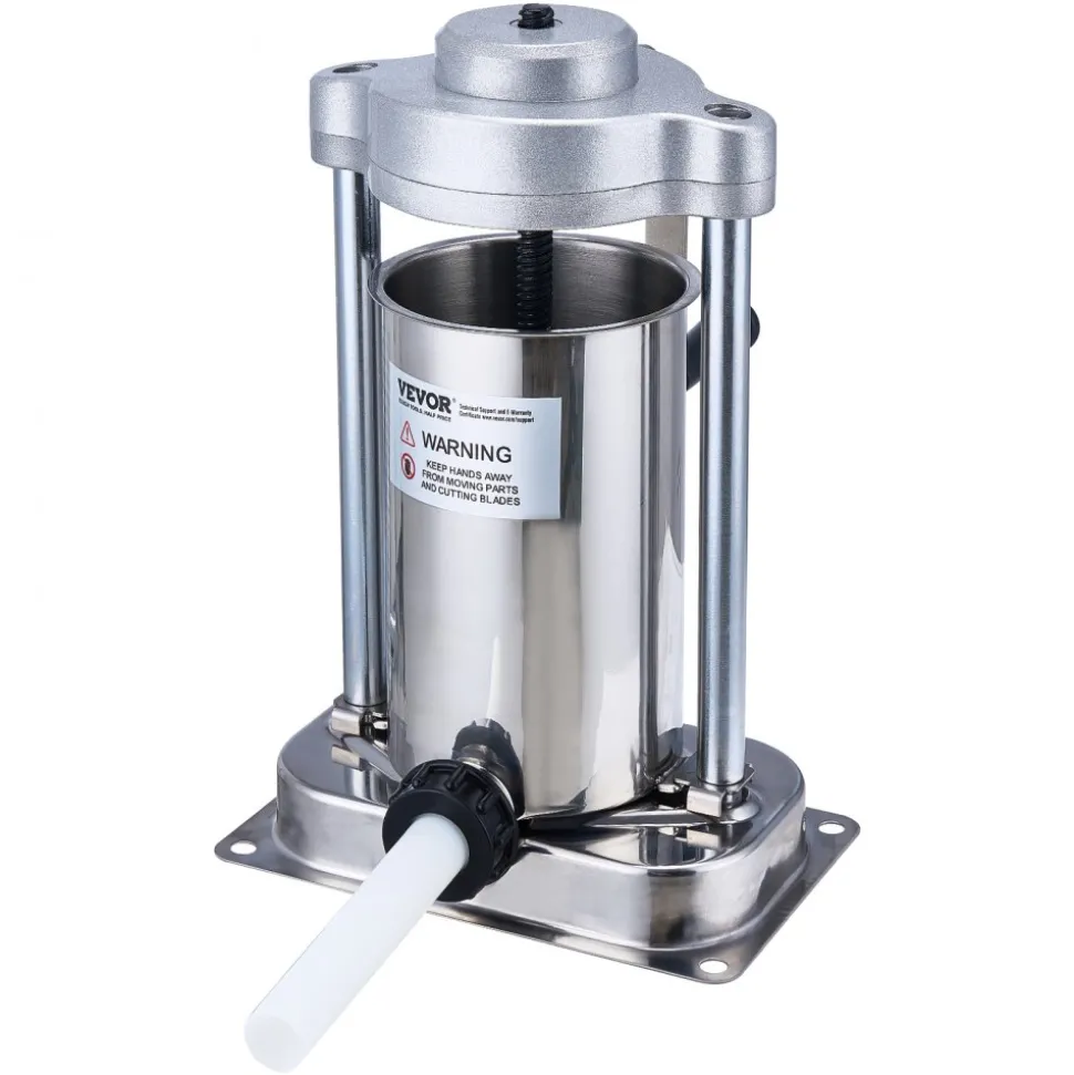 VEVOR Manual Sausage Stuffer, 2 L / 5 LBS Vertical Sausage Machine with G-type Clamp, Food-Grade 304 Stainless Steel Barrel with 2 Stuffing Tubes, for Home Kitchen Restaurant Commercial