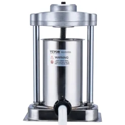 VEVOR Manual Sausage Stuffer, 2 L / 5 LBS Vertical Sausage Machine with G-type Clamp, Food-Grade 304 Stainless Steel Barrel with 2 Stuffing Tubes, for Home Kitchen Restaurant Commercial