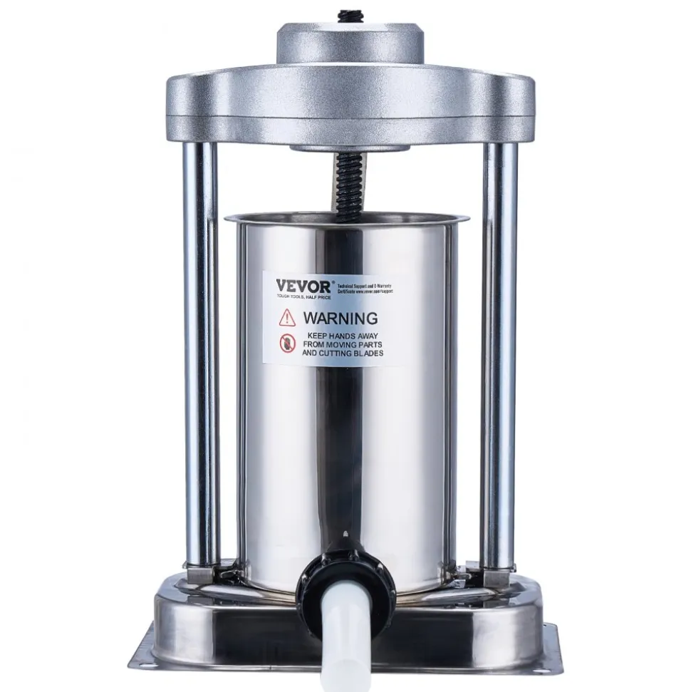VEVOR Manual Sausage Stuffer, 2 L / 5 LBS Vertical Sausage Machine with G-type Clamp, Food-Grade 304 Stainless Steel Barrel with 2 Stuffing Tubes, for Home Kitchen Restaurant Commercial