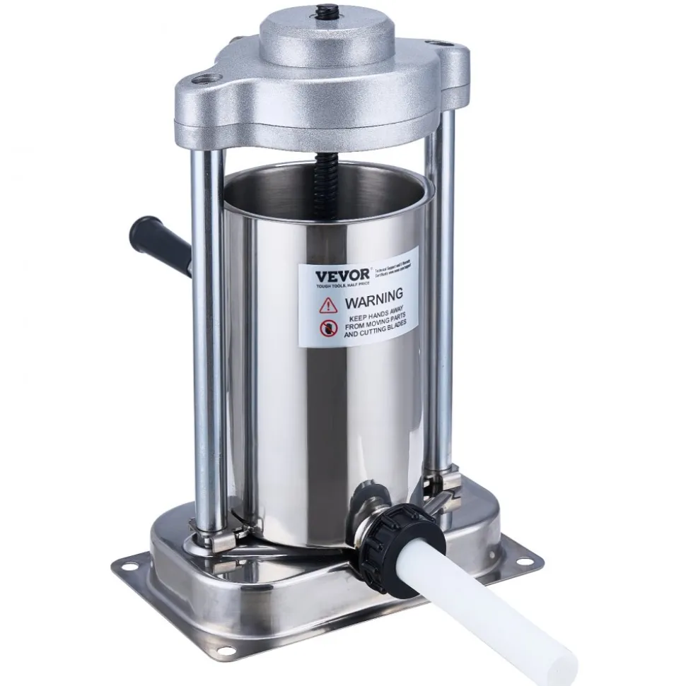 VEVOR Manual Sausage Stuffer, 2 L / 5 LBS Vertical Sausage Machine with G-type Clamp, Food-Grade 304 Stainless Steel Barrel with 2 Stuffing Tubes, for Home Kitchen Restaurant Commercial