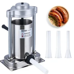 VEVOR Manual Sausage Stuffer, 2 L / 5 LBS Vertical Sausage Machine with G-type Clamp, Food-Grade 304 Stainless Steel Barrel with 2 Stuffing Tubes, for Home Kitchen Restaurant Commercial