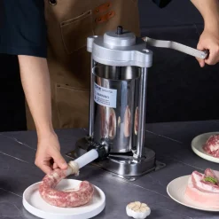 VEVOR Manual Sausage Stuffer, 2 L / 5 LBS Vertical Sausage Machine with G-type Clamp, Food-Grade 304 Stainless Steel Barrel with 2 Stuffing Tubes, for Home Kitchen Restaurant Commercial
