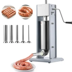 VEVOR Manual Sausage Stuffer, 11 LBS / 5 L Vertical Meat Stuffer, Heavy Duty Sausage Casing Meat Stuffing Machine, Dual-Speed Stainless Steel Filler with 5 Filling Tubes, for Commercial and Home Use