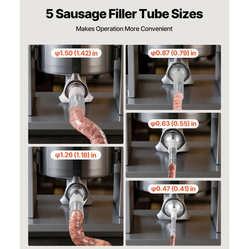 VEVOR Manual Sausage Stuffer, 11 LBS / 5 L Vertical Meat Stuffer, Heavy Duty Sausage Casing Meat Stuffing Machine, Dual-Speed Stainless Steel Filler with 5 Filling Tubes, for Commercial and Home Use