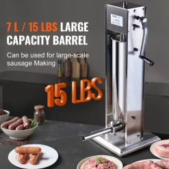 VEVOR Manual Sausage Stuffer, 7 L / 15 LBS Vertical Sausage Machine, Dual-Speed Meat Stuffer, Made of Food-Grade 304 Stainless Steel, Includes 5 Stuffing Tubes, for Home Kitchen Restaurant Commercial