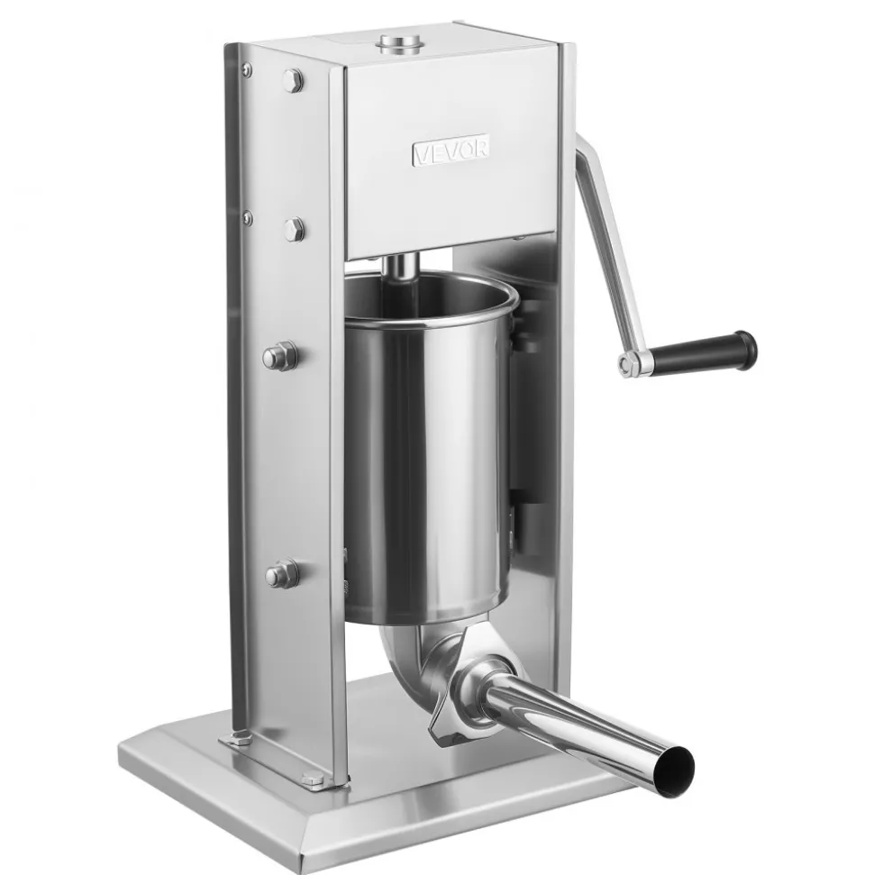 VEVOR Manual Sausage Stuffer, 7 LBS / 3 L Vertical Meat Stuffer, Heavy Duty Sausage Casing Meat Stuffing Machine, Dual-Speed Stainless Steel Filler with 5 Filling Tubes, for Commercial and Home Use