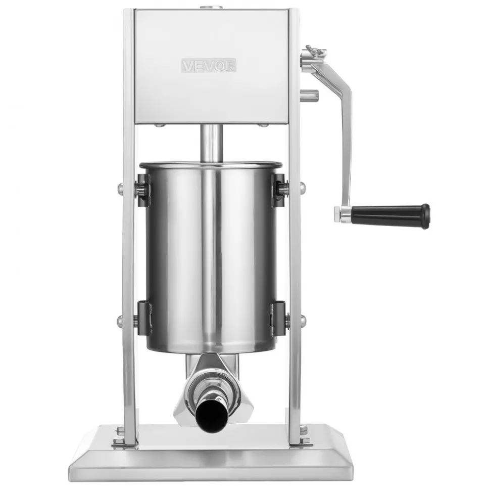 VEVOR Manual Sausage Stuffer, 7 LBS / 3 L Vertical Meat Stuffer, Heavy Duty Sausage Casing Meat Stuffing Machine, Dual-Speed Stainless Steel Filler with 5 Filling Tubes, for Commercial and Home Use