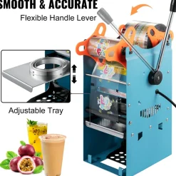 VEVOR Manual Tea Cup Sealer Machine, 300-500 Cup/h Manual Boba Tea Sealer Machine, Blue Boba Tea Sealing Machine, 90/95mm Cup Diameter Cup Sealing Machine with Heating Technology for Bubble Milk Tea