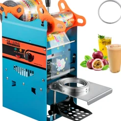 VEVOR Manual Tea Cup Sealer Machine, 300-500 Cup/h Manual Boba Tea Sealer Machine, Blue Boba Tea Sealing Machine, 90/95mm Cup Diameter Cup Sealing Machine with Heating Technology for Bubble Milk Tea