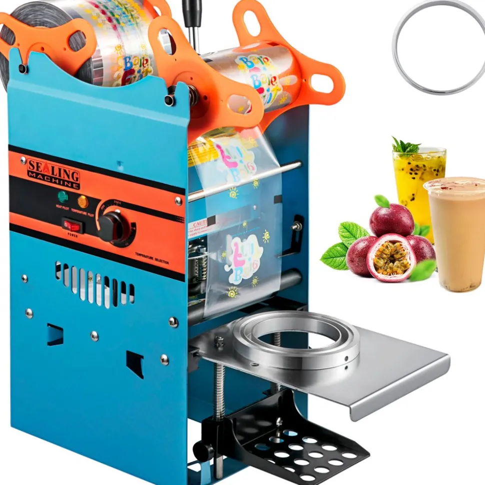 VEVOR Manual Tea Cup Sealer Machine, 300-500 Cup/h Manual Boba Tea Sealer Machine, Blue Boba Tea Sealing Machine, 90/95mm Cup Diameter Cup Sealing Machine with Heating Technology for Bubble Milk Tea