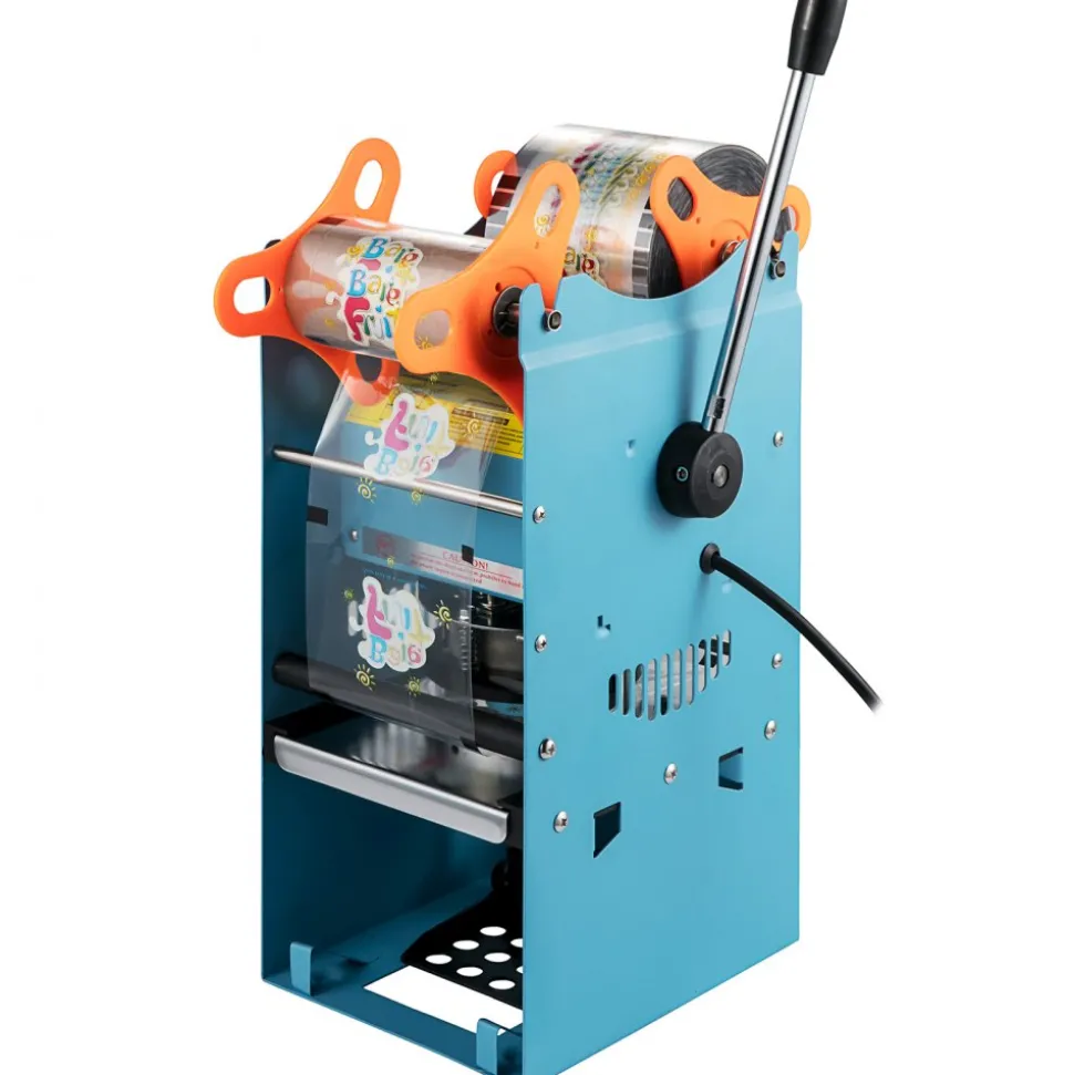 VEVOR Manual Tea Cup Sealer Machine, 300-500 Cup/h Manual Boba Tea Sealer Machine, Blue Boba Tea Sealing Machine, 90/95mm Cup Diameter Cup Sealing Machine with Heating Technology for Bubble Milk Tea