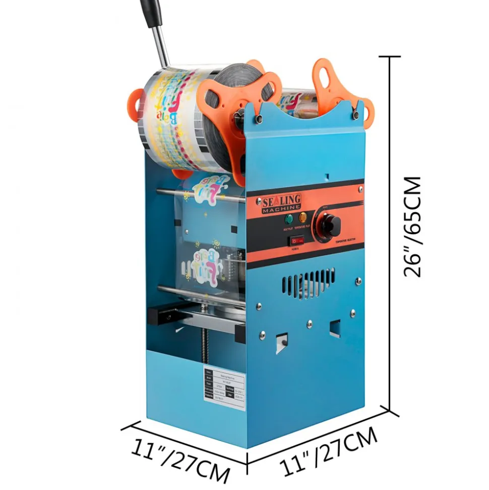 VEVOR Manual Tea Cup Sealer Machine, 300-500 Cup/h Manual Boba Tea Sealer Machine, Blue Boba Tea Sealing Machine, 90/95mm Cup Diameter Cup Sealing Machine with Heating Technology for Bubble Milk Tea