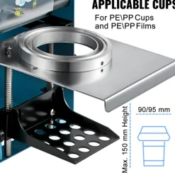 VEVOR Manual Tea Cup Sealer Machine, 300-500 Cup/h Manual Boba Tea Sealer Machine, Blue Boba Tea Sealing Machine, 90/95mm Cup Diameter Cup Sealing Machine with Heating Technology for Bubble Milk Tea